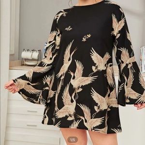 Plus crane print sleeve dress